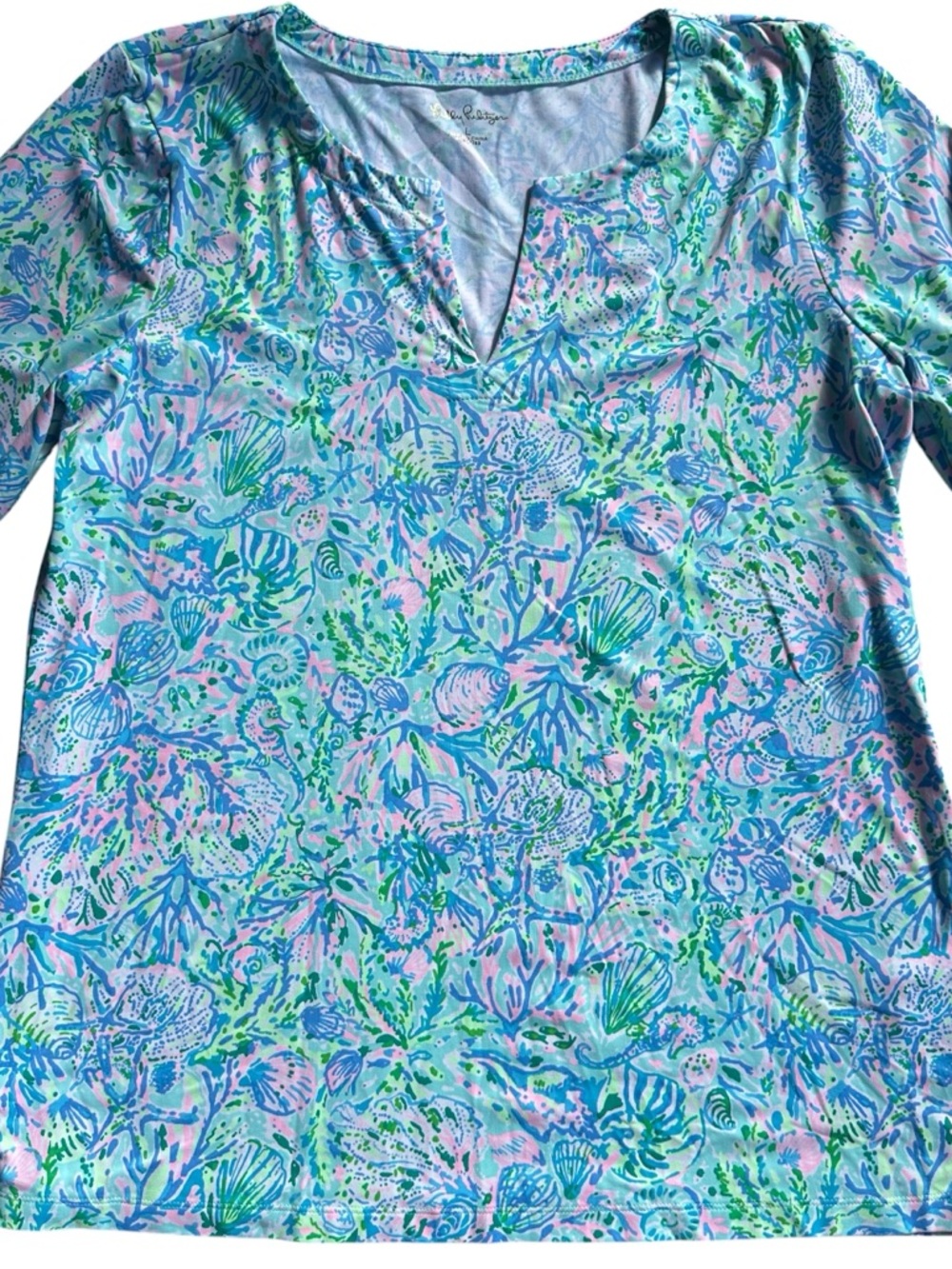 Lilly Pulitzer Soleil It On Me Surf Blue and Pink Mixed-Print Tunic - Picture 3 of 7